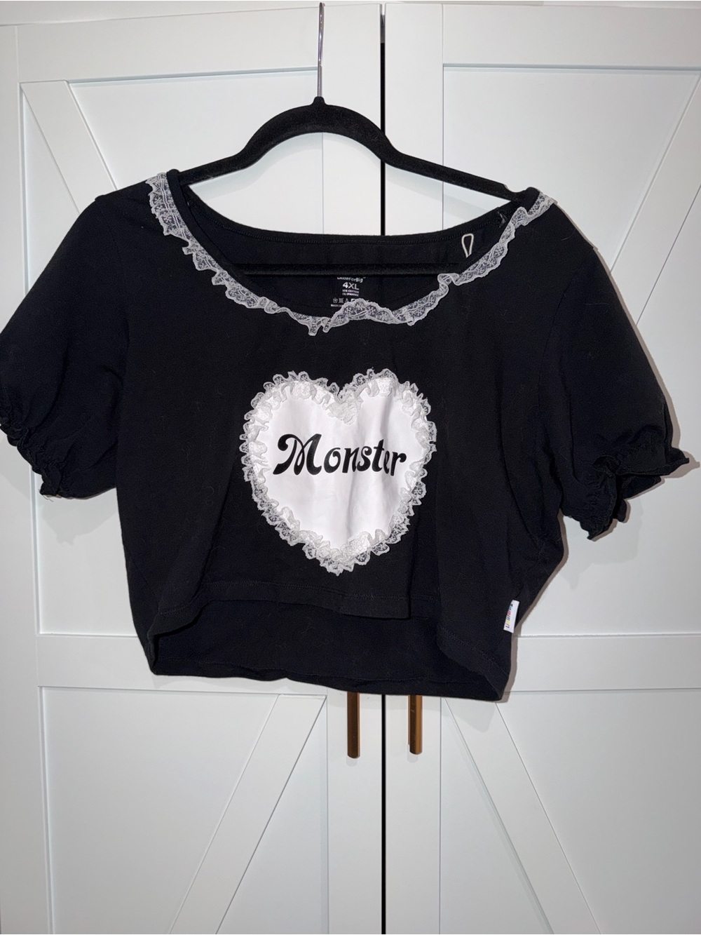 Black Monster Lace-Trim Heart Crop Top